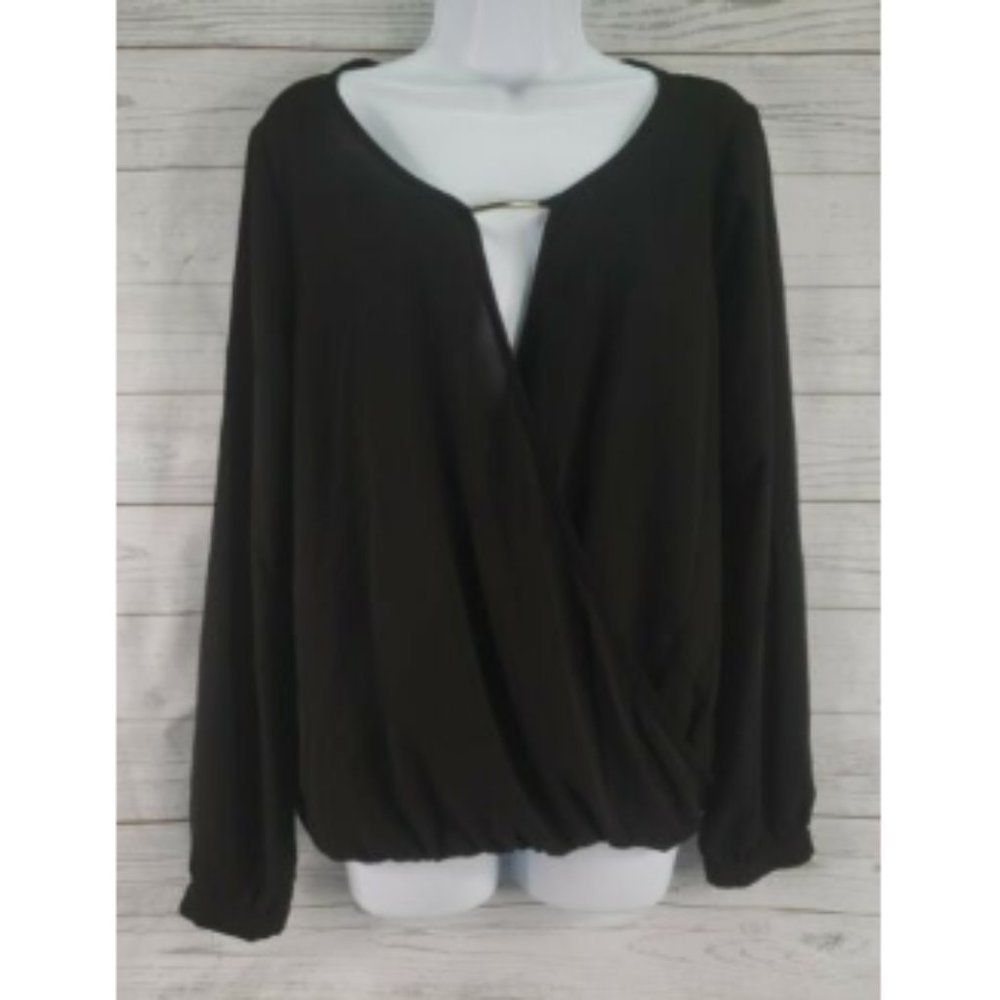 Cover Stitched Crossover Keyhole Blouse Sz Large